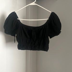 SHEIN Black Hand Cropped Milk-Maid Puff Sleeved Top Size XSmall